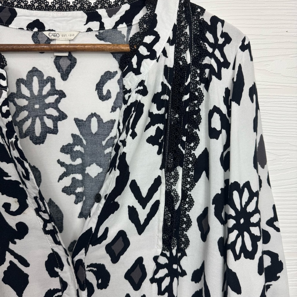 CATO Black and White Floral Women's Dress Flowy Pockets - Picture 6 of 13